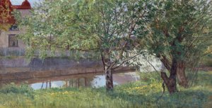 Část kanálu s domem a stromy od Kitty Lange Kielland
