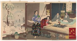 Chushingura, Yuranosuke v důchodu (dřevotisk, inkoust a barva na papíře) od Kiyochika Kobayashi