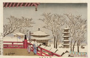 Chrám Sensoji ve sněhu od Kiyochika Kobayashi