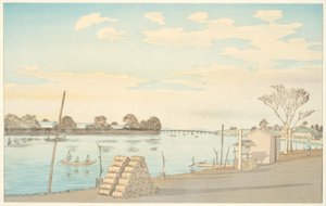 Trajekt s výhledem na horu Fuji, řeku Okawa od Kiyochika Kobayashi