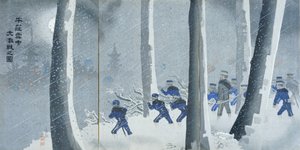 Násilná bitva na sněhu u Niuzhuangu, období Meidži od Kiyochika Kobayashi