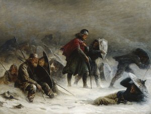 Král Sverre ve vánici v pohoří Voss