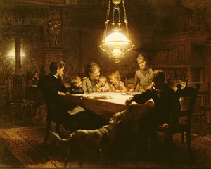 Rodinná večeře ve světle lampy, 19. století od Knut Ekvall
