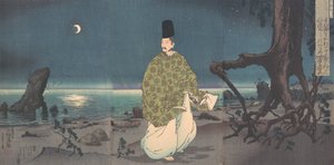 Heian Period Courtier na měsíční pláži, 19. století.
