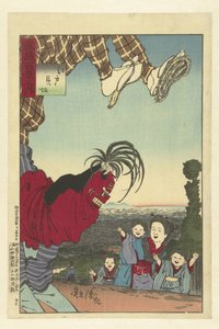 Pouliční umělec z Eda Edo no kenba (název na objektu) Sto pohledů na provincii Musashi (název série) Musashi hyakkei no uchi (název série na objektu) od Kobayashi Kiyochika