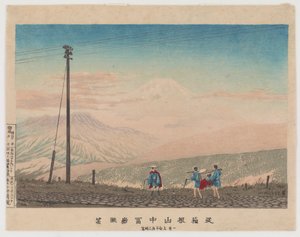Pohled na horu Fuji z pohoří Hakone, načrtnutý ve 3 hodiny ráno začátkem ledna 1881 (barevný dřevořez) od Kobayashi Kiyochika