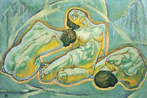 Drei kauernde Frauen - Tři krčící se ženy... (malba na plátně) od Koloman Moser