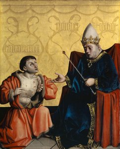 Antipater klečící před Juliem Caesarem z oltáře Hohlspiegel, kolem 1435 (kombinovaná technika na dubovém panelu) od Konrad Witz