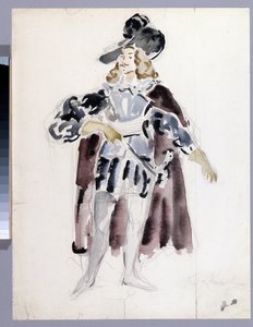 Kostýmní návrh opery "Le guest de pierre"" Alexandra Dargomyjského (1813-1869) (Návrh kostýmů k opeře Kamenný host A. Dargomyžského). Dílo Konstantina Alexejeviče Korovina (Constantin Korovin) (1861-1939), akvarel na papíře od Konstantin Alekseevich Korovin