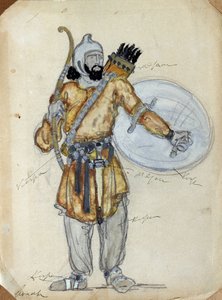 Kostýmní návrh opery Kníže Igor Alexandra Borodina (1833-1887) (Návrh kostýmů k opeře Kníže Igor od A. Borodina). Dílo Konstantina Alexejeviče Korovina (Constantin Korovin) (1861-1939), akvarel a kvaš na papíře od Konstantin Alekseevich Korovin