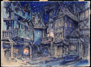 Scéna k baletu Esmeralda Antona Simona (1851-1916) (Scéna k baletu Esmaralda A.Simona). Dílo Konstantina Alexejeviče Korovina (Constantin Korovin) (1861-1939), tempera na kartonu od Konstantin Alekseevich Korovin