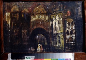 Scénografie k opeře Faust od Charlese Gounoda (Scéna k opeře Faust od C. Gounoda). Dílo Konstantina Alexejeviče Korovina (Constantin Korovin) (1861-1939), kvaš na kartonu od Konstantin Alekseevich Korovin