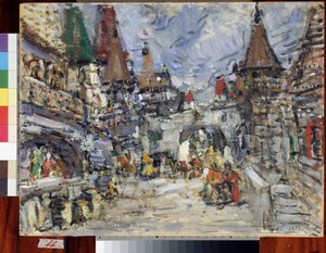 Designový projekt pro operu La Legende de la ville invisible de Kitege et de la maide Fevronia (Legenda o neviditelném městě Kitege a panně Fevronii) od Nicolase (Nikolaje) Rimského Korsakova (Rimsky-Korsakov) (1844-1908) ( Scénický design pro od Konstantin Alekseevich Korovin