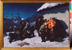 Le cantique de Noel en Ukraine (Vánoční koleda na Ukrajině) - obraz Konstantina Alexandroviče Trutovského (Troutovský) (1826-1893), olej na plátně