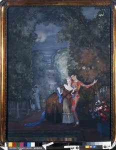 Harlekýn a dáma, 1912 (wc a kvaš na kartonu)