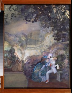 Pierrot a žena. (Flirtování na maškarním plese). Dílo Konstantina (Constantina) Andrejeviče Somova (1869-1939), kvaš na papíře od Konstantin Andreevic Somov