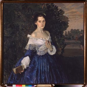 Žena v modrém (Portrét Yelisavety Martynové). Obraz Konstantina (Constantina) Andrejeviče Somova (1869-1939), olej na plátně