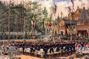 Korunovační album ruského cara Alexandra III. (1845-1894) a císařovny Marie Fjodorovny (Dagmar z Dánska) (1847-1928) - Korunovační hostina v Sokolnikách (Z korunovačního alba) od Konstantina Apollonoviče Savitského (Constantin Apollon)