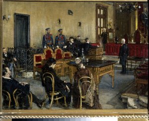 Čekání na verdikt. Obraz Konstantina Apollonoviče Savitského (1844-1905), olej na plátně