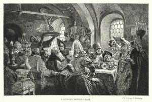 Ruská svatební hostina (rytina) od Konstantin Egorovich Makovsky