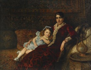 Interiér s matkou a dcerou, 1884 od Konstantin Egorovich Makovsky