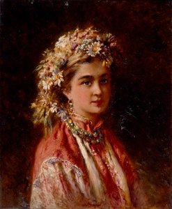 Mladá dívka s květinovou girlandou od Konstantin Egorovich Makovsky