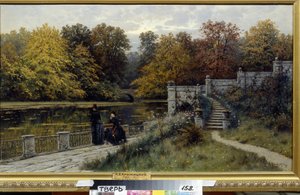 Park Lazienki (Varšava, Polsko). Obraz Konstantina Jakovleviče Kryzhitského (1858-1911), olej na plátně