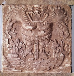 Art coreen: šedá terakotová cihla zobrazující monstrum. Království Paekche (nebo Paikchei nebo Baekje), Korea. 7. století. Národní muzeum Koreje od Korean School