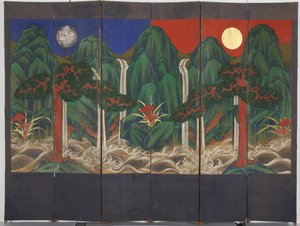 Krajina (tempera a plátkové zlato na panelu) od Korean School