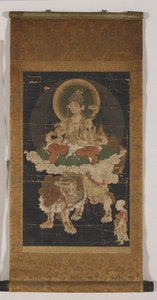 Manjushri (barva na hedvábí, připevněná jako závěsný svitek) od Korean School