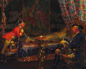 Struensee a Caroline Mathilde u mrtvého těla královny Sofie Magdalene, 1910.
