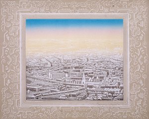 Letecký pohled na Londýn s ozdobným okrajem, c1845