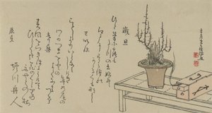 Bonsai Plum Tree on Bench and Box, 1796. od Kubo Shunman