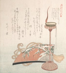 Stojan na svíčku a ventilátor, 19. století. od Kubo Shunman