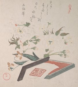 Cherry Blossoms and Seal-box s inkoustem a pravítkem, 19. století. od Kubo Shunman