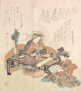 Kurtizána snění o novoročním průvodu, 1814. od Kubo Shunman
