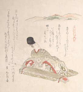 Mladý šlechtic hrající na harfu Koto, 19. století. od Kubo Shunman