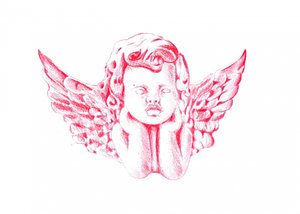 Zamyšlený červený cherub od Kulik