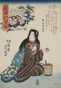 Ono no Komachi, ze série Parodie šesti poetických nesmrtelných Nazorae rokkasen, 1847-1852.