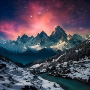 Zasněžené vrcholky Alp září v noci jako duha 3 od Kurt Heppke