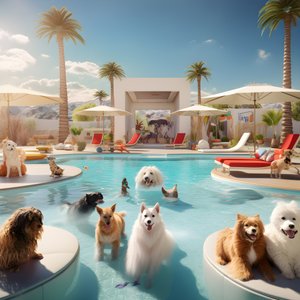 Hunde-Poolparty v Palm Springs 1