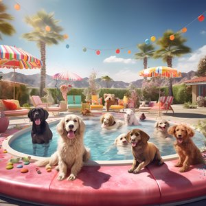 Hunde-Poolparty v Palm Springs 2