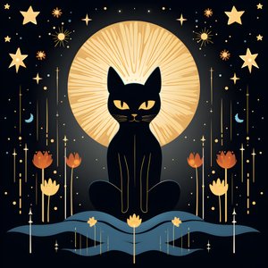 Kočka v meditaci sedící na lotosovém květu 1