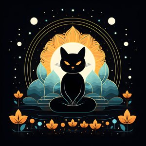 Kočka v meditaci sedící na lotosovém květu 3