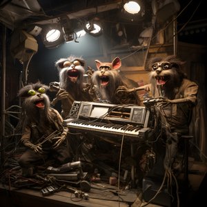 strašidelní, chlupatí, zlomení zvířecí animatronici předvádějící hudbu na pódiu 4