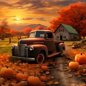 vintage pickup na podzimní večer při západu slunce 3