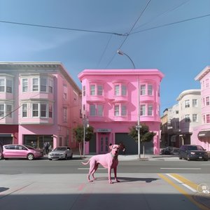 růžový pes uprostřed města san francisco 2