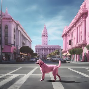 růžový pes uprostřed města san francisco 3