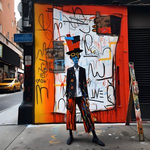 namalovaná postava ožívá, když jde po ulici v New Yorku, surrealistická fotografie 4