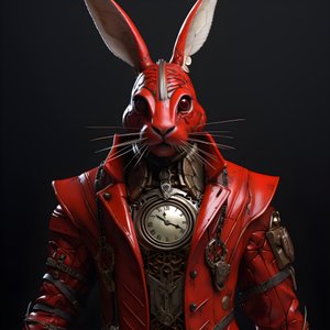 mužské antropomorfní kybernetické hodinky punk android zajíček, v červených šatech 1